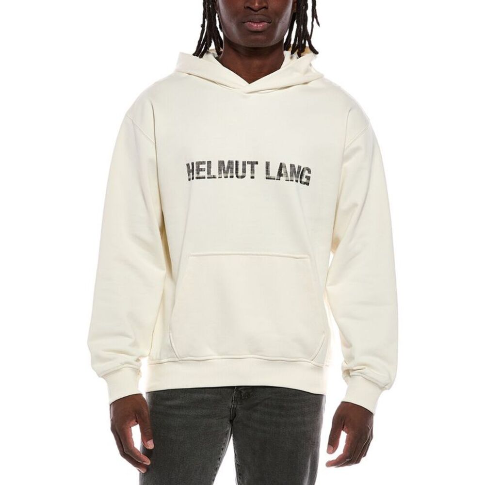 Helmut Lang Mens  Plaid Logo Hoodie, White